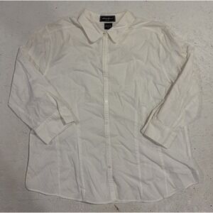 Eddie Bauer Womens XL Button Up 3/4 Sleeve Shirt White Embroidered Collared
